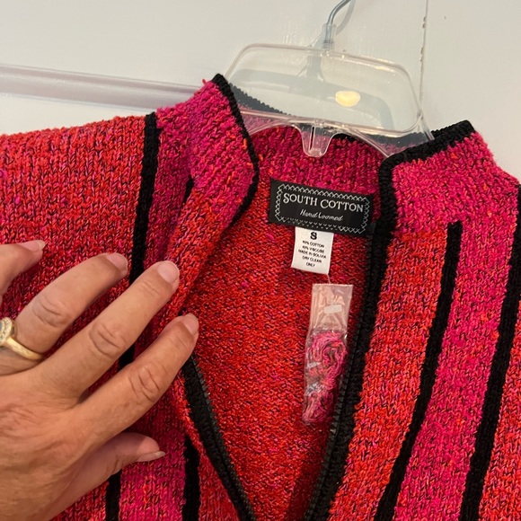 New South Cotton Hand Loomed zippered Sweater sm - Picture 3 of 3